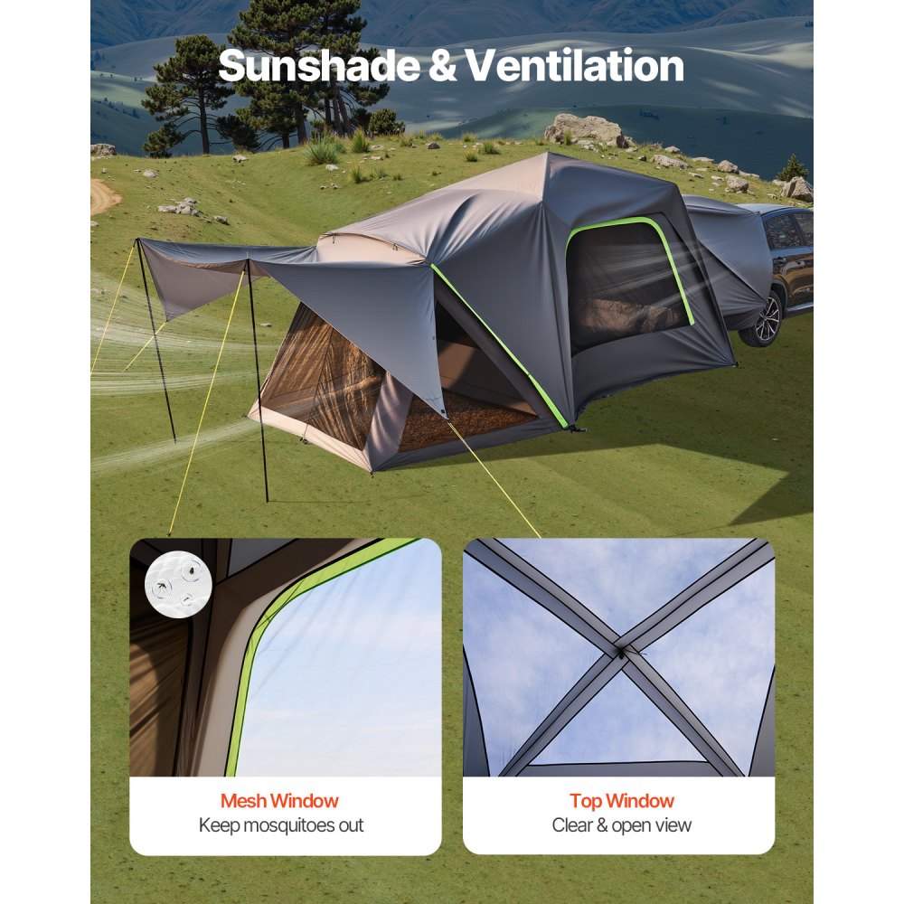 VEVOR SUV Tent for Camping, 10FT L x 10FT W, Waterproof PU2000mm Spacious Double Layer Design for 5-8 Person, SUV Camping Tent with Shade Awning and Mesh Windows, Includes Rainfly and Storage Bag