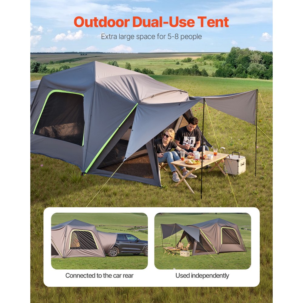 VEVOR SUV Tent for Camping, 3.05 x 3.1m, Waterproof PU2000mm Spacious Double Layer Design for 5-8 Person, SUV Camping Tent with Shade Awning and Mesh Windows, Includes Rainfly and Storage Bag