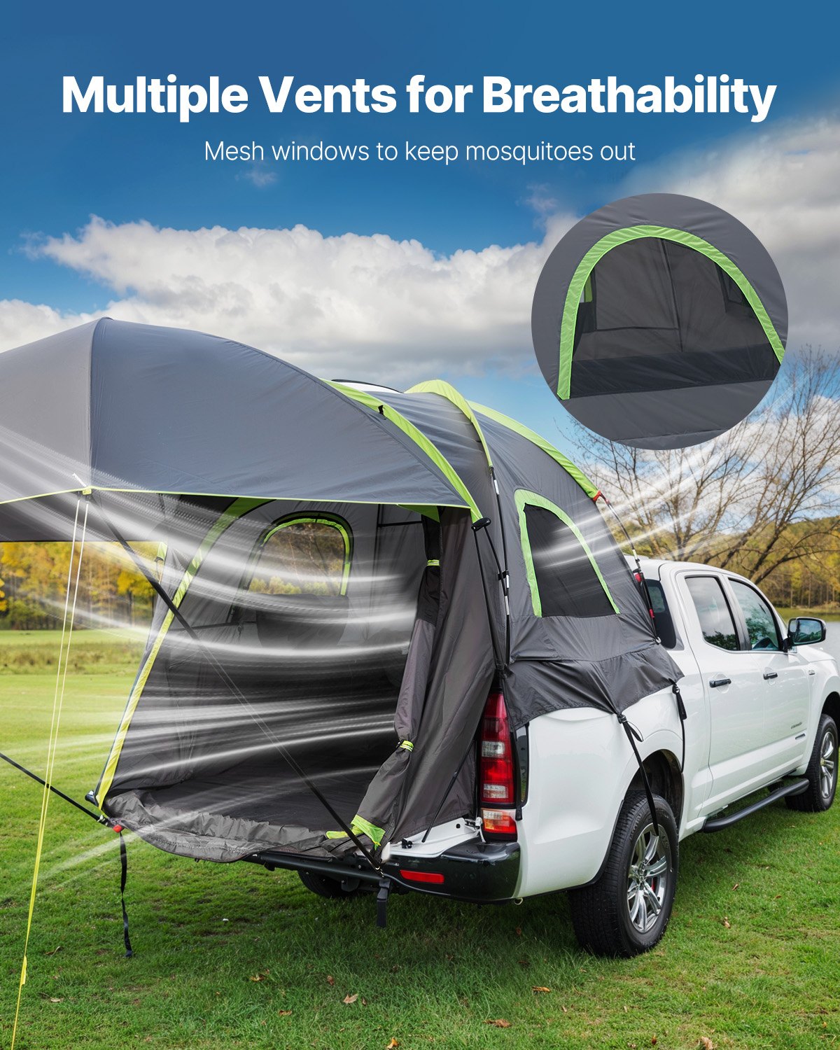 VEVOR Pickup Truck Tent, Fits 5.5-6.0 ft Truck Tents for Camping, Waterproof PU2000 mm 2-3 Person Sleeping Truck Bed Tent, Sturdy Truck Bed Camper Shell with Expandable Awning, Rainfly, Storage Bag