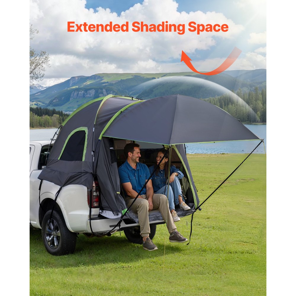 VEVOR Pickup Truck Tent, Fits 2438-2499 mm Truck Tents for Camping, Waterproof PU2000 2-3 Person Sleeping Truck Bed Tent, Sturdy Truck Bed Camper Shell with Expandable Awning, Rainfly, Storage Bag