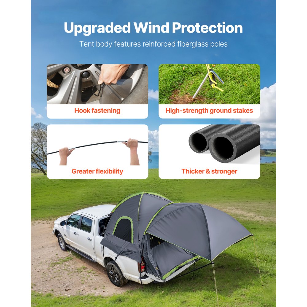 VEVOR Pickup Truck Tent, Fits 2438-2499 mm Truck Tents for Camping, Waterproof PU2000 2-3 Person Sleeping Truck Bed Tent, Sturdy Truck Bed Camper Shell with Expandable Awning, Rainfly, Storage Bag