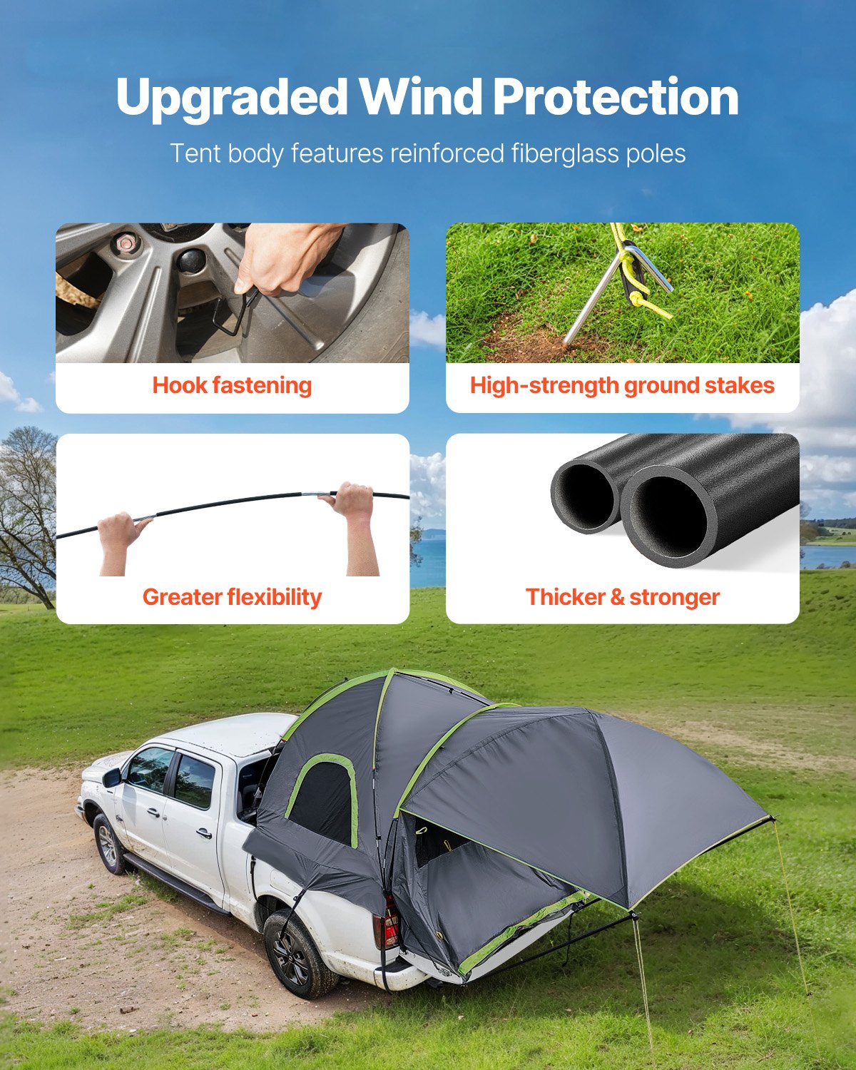 VEVOR Pickup Truck Tent, Fits 2438-2499 mm Truck Tents for Camping, Waterproof PU2000 2-3 Person Sleeping Truck Bed Tent, Sturdy Truck Bed Camper Shell with Expandable Awning, Rainfly, Storage Bag