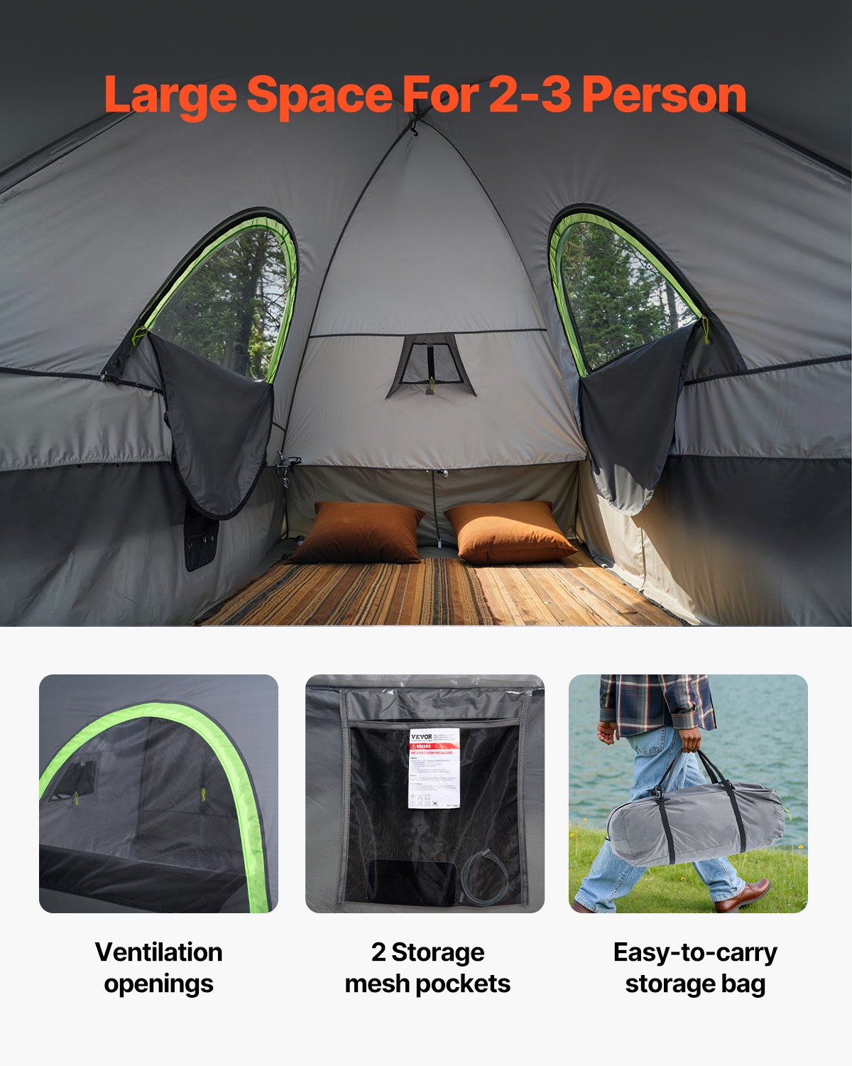 VEVOR Pickup Truck Tent, Fits 2438-2499 mm Truck Tents for Camping, Waterproof PU2000 2-3 Person Sleeping Truck Bed Tent, Sturdy Truck Bed Camper Shell with Expandable Awning, Rainfly, Storage Bag