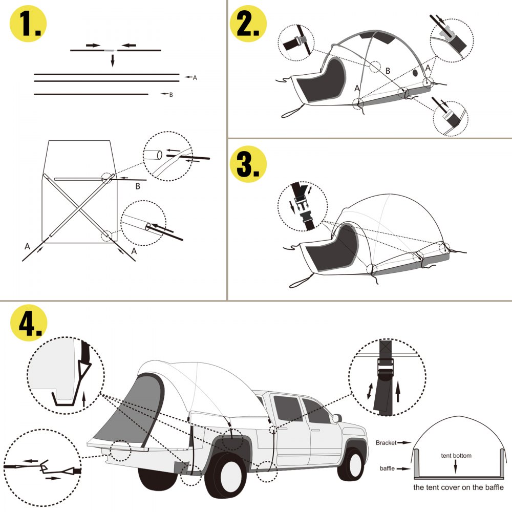 VEVOR Truck Tent 5-5.2’ Truck Bed Tent, Full-Size Pickup Tent, Waterproof Truck Camper, 2 Mesh Windows, Easy To Setup Truck Tents For Camping, Hiking, Fishing, Grey Color