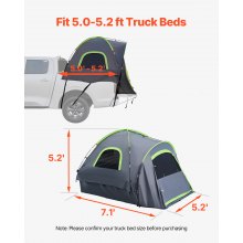 Truck Tent 5.0-5.2ft Waterproof PU2000 Truck Bed Camping Tent 2-3 Person