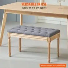 VEVOR Upholstered Bench, 16"W Ottoman Bench, End of Bed Bench with Foam Padded Cushion and Rubberwood Legs, Tufted Footrest Stool Entryway Bench for Dining Room, Living Room, Bedroom, Hallway, Gray