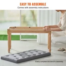 VEVOR Upholstered Bench, 16"W Ottoman Bench, End of Bed Bench with Foam Padded Cushion and Rubberwood Legs, Tufted Footrest Stool Entryway Bench for Dining Room, Living Room, Bedroom, Hallway, Gray