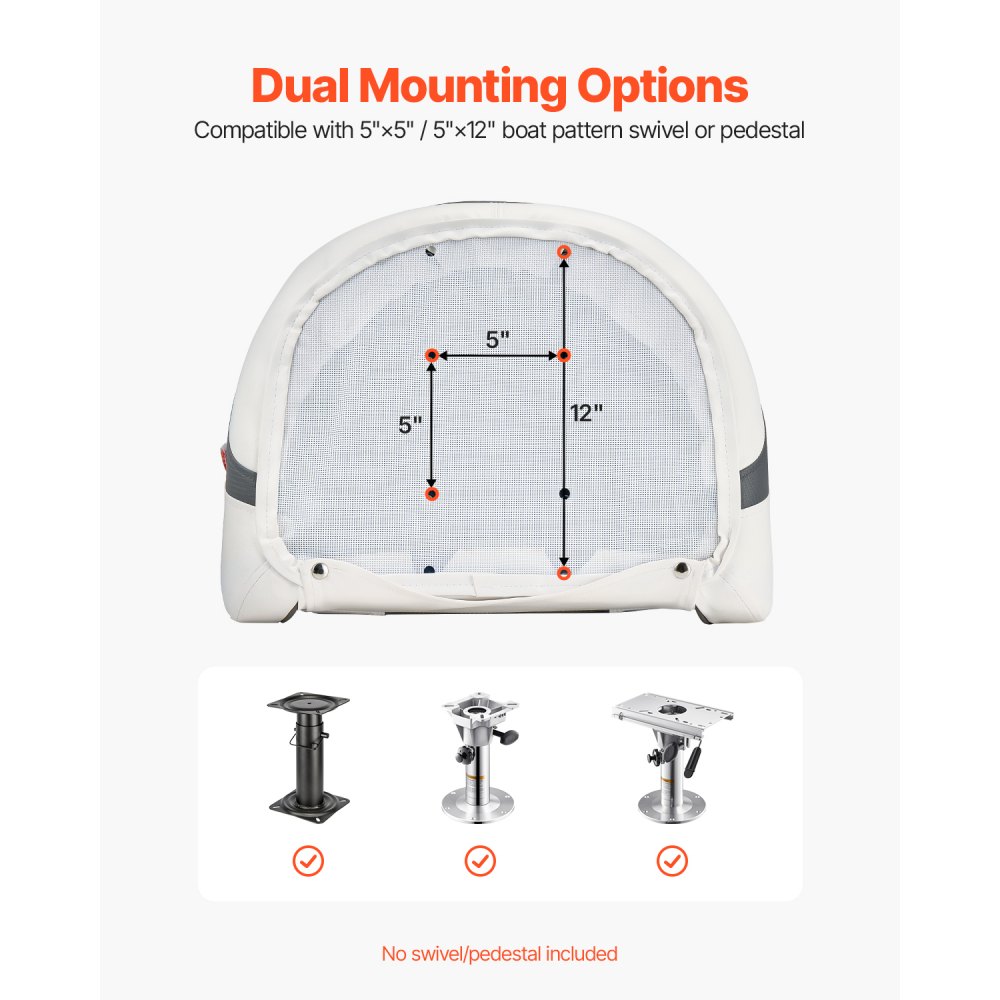 VEVOR Boat Seat, High Backrest, Flip Up Boat Seat Captain Bucket Seat with Thickened Sponge Cushion & Waterproof PVC Leather, Ergonomic Design, Folding Boat Seat for Boats, Yachts, Ships, White & Grey