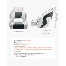 VEVOR Boat Seat High Backrest Flip Up Boat Seat Captain Bucket Seat White & Grey