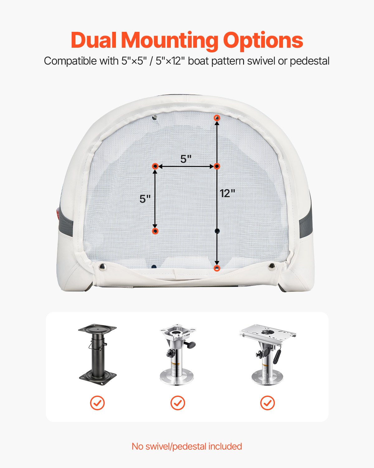 VEVOR Boat Seat, High Backrest, Flip Up Boat Seat Captain Bucket Seat with Thickened Sponge Cushion & Waterproof PVC Leather, Ergonomic Design, Folding Boat Seat for Boats, Yachts, Ships, White & Grey