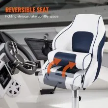 VEVOR Captain Bucket Seat Boat Seat, Flip Up Boat Seat, with Thickened Sponge Padding, Flip-up Bolster Boat Captain Chair for Fishing Boat, Sightseeing Boat, Speedboat, Canoe, 1-Piece
