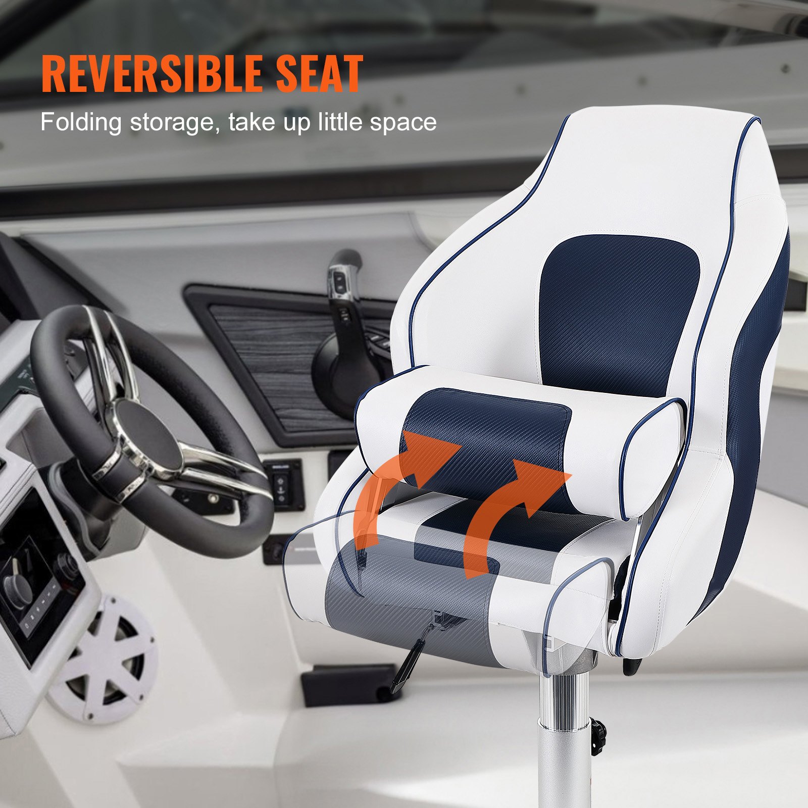 VEVOR Captain Bucket Seat Boat Seat, Flip Up Boat Seat, with Thickened Sponge Padding, Flip-up Bolster Boat Captain Chair for Fishing Boat, Sightseeing Boat, Speedboat, Canoe, 1-Piece