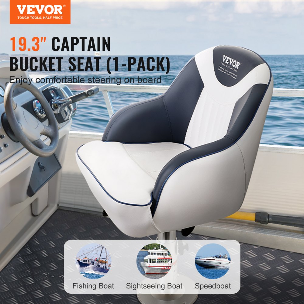 VEVOR Captain Bucket Seat Pontoon Boat Seat with Thickened Sponge Padding Boat Captain Chair for Fishing Boat Sightseeing Boat Speedboat Canoe
