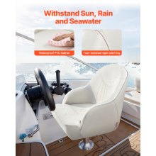 VEVOR Boat Seat Low Backrest Flip Up Boat Seat Captain Bucket Seat White