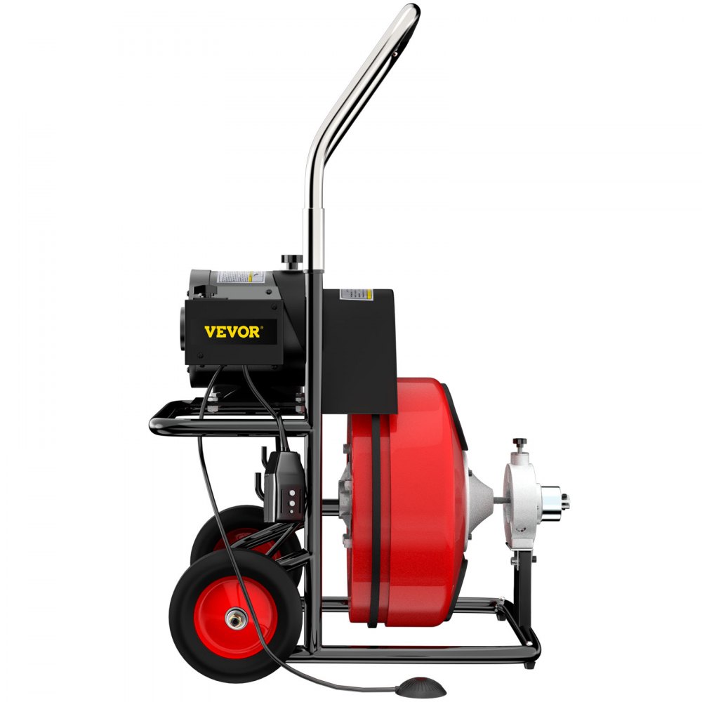 VEVOR Drain Cleaner Machine 100FT x 1/2 Inch Auto Feed 550W Electric Drain Auger Fits 1 to 4 Inch Pipes, Sewer Snake Drill Machine with Wheels, Cutters, and Foot Switch, Portable Drain Cleaner Plumber