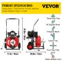 VEVOR Drain Cleaner Machine 100FT x 1/2 Inch Auto Feed 550W Electric Drain Auger Fits 1 to 4 Inch Pipes, Sewer Snake Drill Machine with Wheels, Cutters, and Foot Switch, Portable Drain Cleaner Plumber