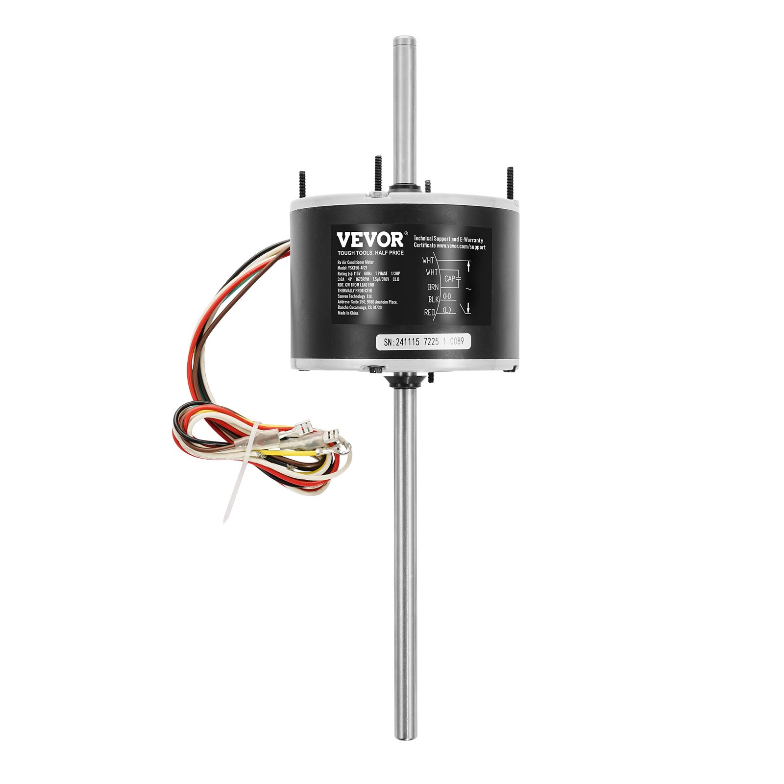 VEVOR 1/3HP RV Air Conditioner Motor with Capacitor, AC115V 3A, 1675 RPM, Replacement for Coleman Mach RV AC Fan Motor, Replaces Fasco D1092, 1468-306, 1468-3068, 1468-3069, 7184-0156, 7184-0432