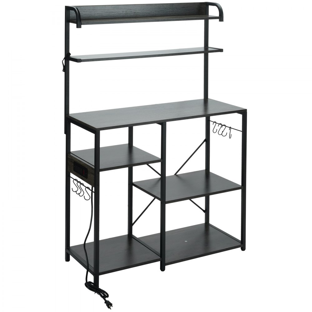 VEVOR 7-Tier Kitchen Bakers Rack Microwave Oven Storage Cabinet Power Outlet