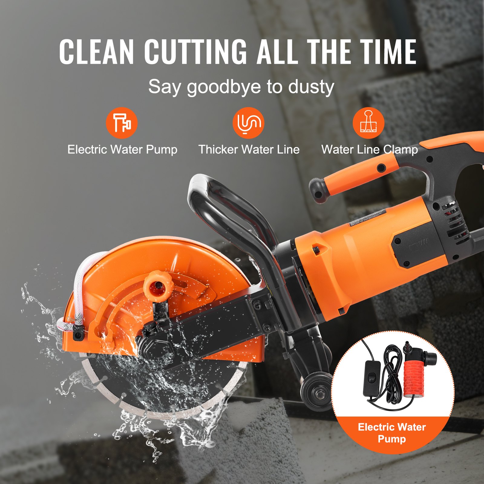 VEVOR 9"/22.9 cm Electric Concrete Saw Wet/Dry Saw Cutter with Water Pump and Blade