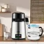 VEVOR 1.1 Gal Water Distiller, 0.3 Gal/H, 750W Distilled Water Maker Machine 0-99H Timing Set Temp Display, 304 Stainless Steel Countertop Distiller Glass Carafe Cleaning Powder 3 Carbon Packs, Silver