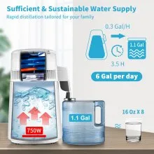 VEVOR 1.1Gal Water Distiller, 0.3Gal/H, 750W Distilled Water Maker Machine 0-99H Timing Set Temp Display, 304 Stainless Steel Countertop Distiller Plastic Carafe Cleaning Powder 3 Carbon Packs, White