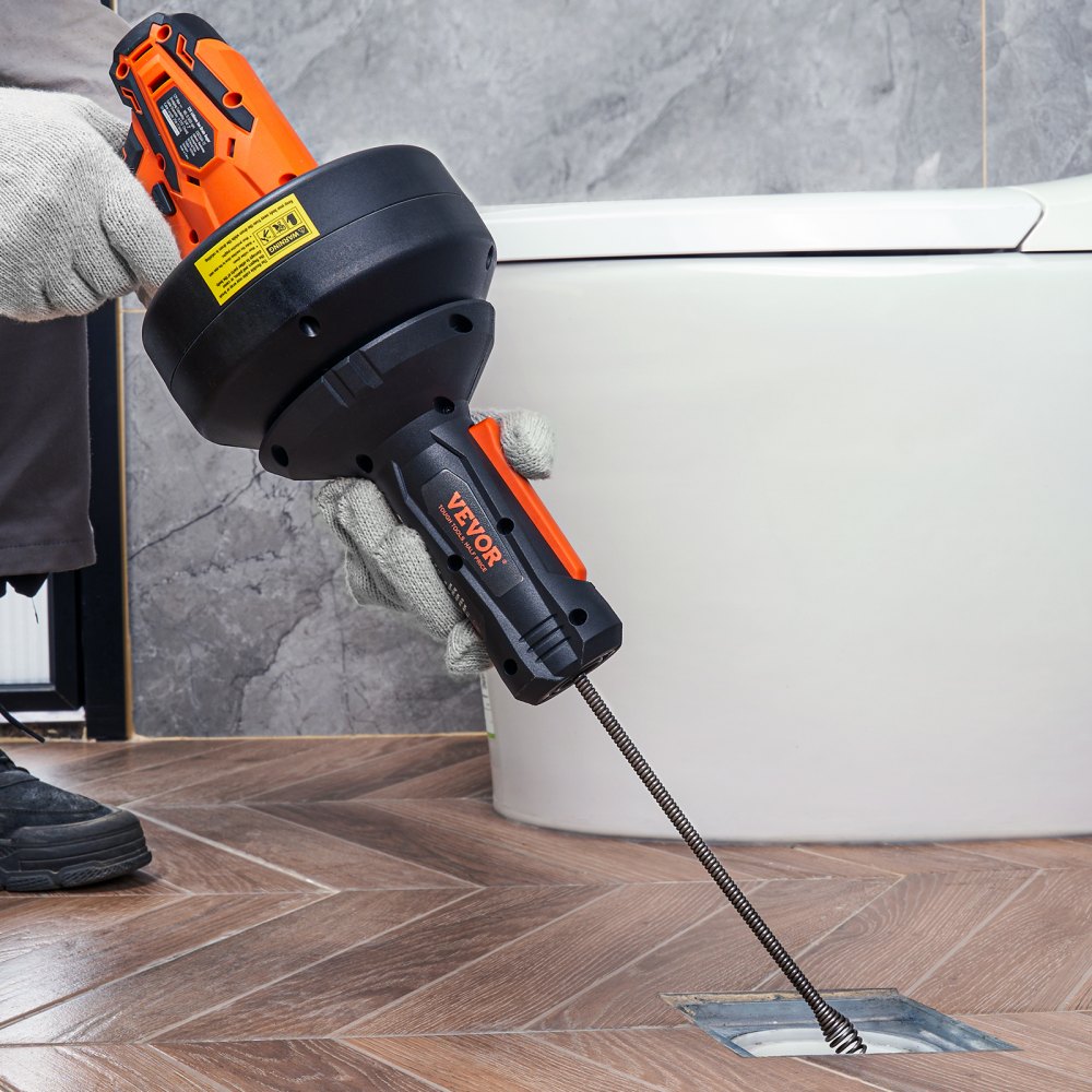 VEVOR 12V Electric Drain Cleaner, Pipe Cleaning Device, Cordless Plumbing Snake, Automatic Power Supply, 8m Pipe Snake Diameter 7mm Drain Unblocker for 19-50mm Pipes with Charger