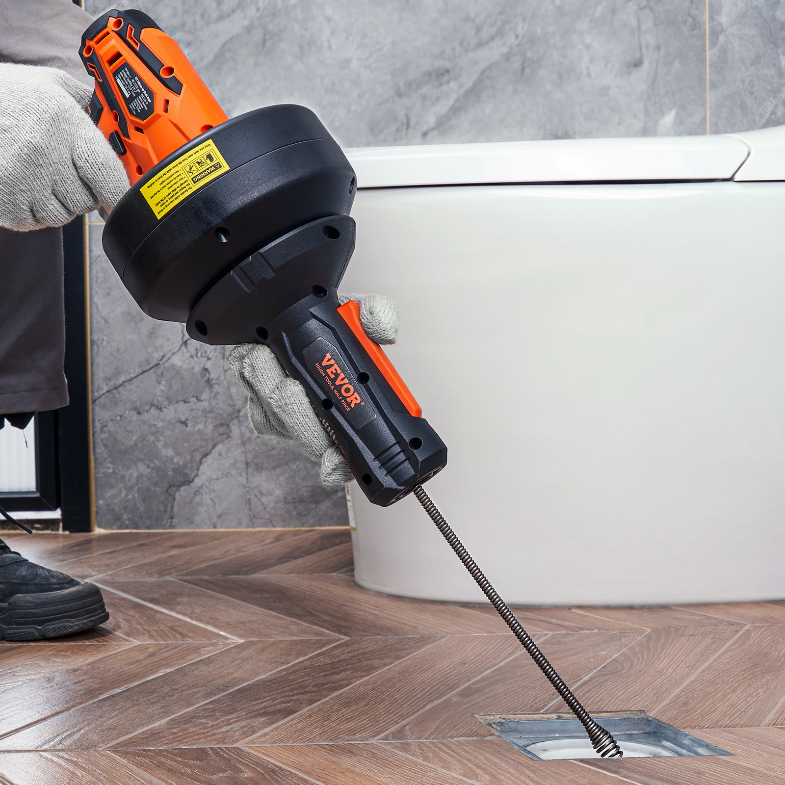 VEVOR 12V Electric Drain Cleaner, Pipe Cleaning Device, Cordless Plumbing Snake, Automatic Power Supply, 8m Pipe Snake Diameter 7mm Drain Unblocker for 19-50mm Pipes with Charger