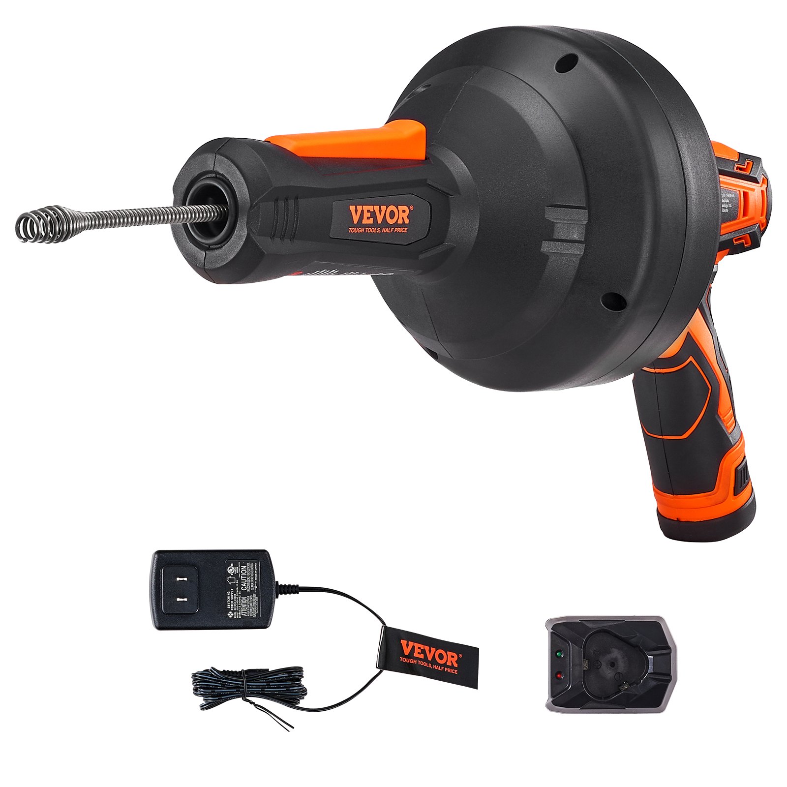 VEVOR 12V Electric Drain Cleaner, Pipe Cleaning Device, Cordless Plumbing Snake, Automatic Power Supply, 8m Pipe Snake Diameter 7mm Drain Unblocker for 19-50mm Pipes with Charger