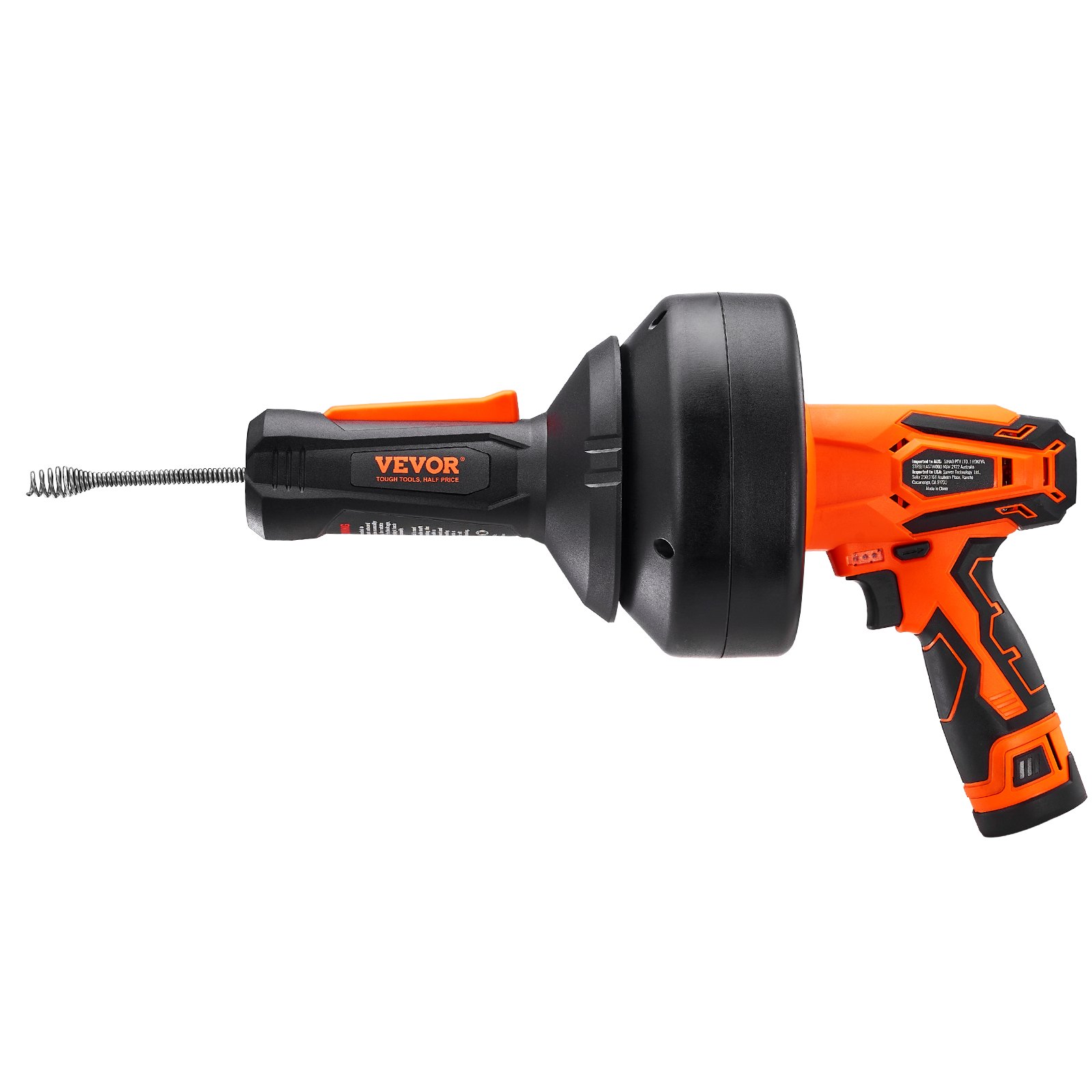 VEVOR 12V Electric Drain Cleaner, Pipe Cleaning Device, Cordless Plumbing Snake, Automatic Power Supply, 8m Pipe Snake Diameter 7mm Drain Unblocker for 19-50mm Pipes with Charger