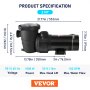 VEVOR Swimming Pool Pump 2.0HP 115V 1500W, Single Speed Pumps for Above Ground Pool, Powerful Pool Pumps with Strainer Basket, 5400 GPH Max. Flow, ETL Certification
