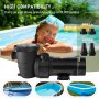 VEVOR swimming pool pump with high compatibility for above ground pools, 1-1/2 and 1-1/4 inch fittings.