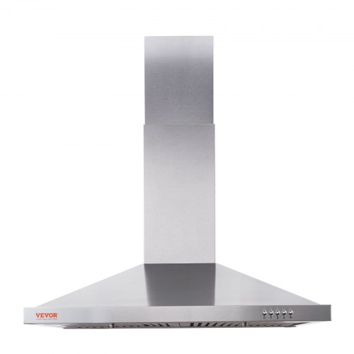 VEVOR Wall Mount Range Hood, Ductless Chimney-Style Kitchen Stove Vent, Stainless Steel Permanent Filter with 3-Speed Exhaust Fan, 2 Baffle Filters, LED Lights, Push Button, Silver (30 inch)