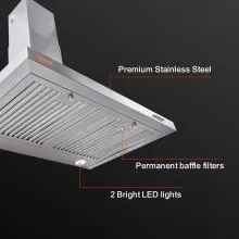 VEVOR Wall Mount Range Hood, Ductless Chimney-Style Kitchen Stove Vent, Stainless Steel Permanent Filter with 3-Speed Exhaust Fan, 2 Baffle Filters, LED Lights, Push Button, Silver (30 inch)
