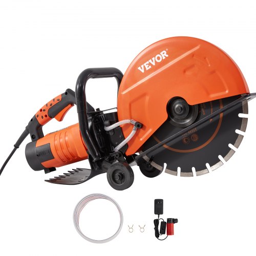 VEVOR Electric Concrete Saw, 14 in Circular Saw Cutter with 5 in Cutting Depth, Wet/Dry Disk Saw Cutter Includes Water Line, Pump and Blade, for Stone, Brick, Porcelain, Concrete, 3200W/15A Motor