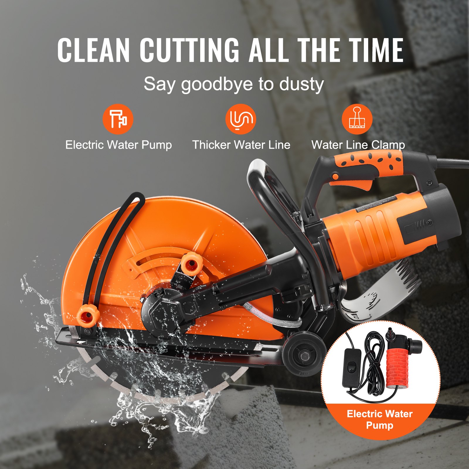VEVOR 14"/35.6 cm Electric Concrete Saw Wet/Dry Saw Cutter with Water Pump and Blade