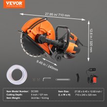VEVOR Electric Concrete Saw, 14 in, 2000 W 15 A Motor Circular Saw Cutter with Max. 6 in Adjustable Cutting Depth, Wet Disk Saw Cutter Includes Water Line, Pump and Blade, for Stone, Brick