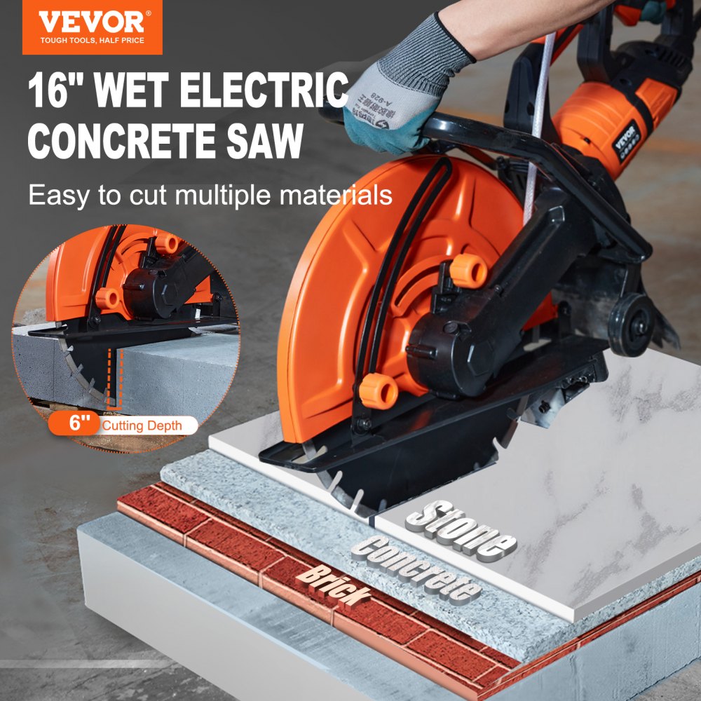 VEVOR Electric Concrete Saw, in Circular Saw Cutter with 3.5 in Cutting Depth, Wet Dry Disk Saw Cutter Includes Water Line, Pump and Blade, for Ston - 3
