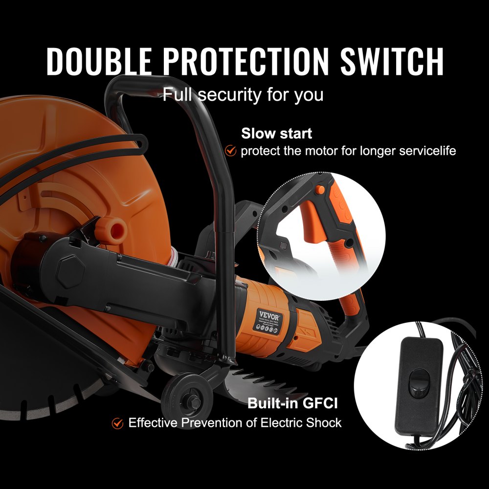 VEVOR Electric Concrete Saw, 42.5cm, 2800 W 15 A Motor Circular Saw Cutter with Max. 152mm Adjustable Cutting Depth, Wet Disk Saw Cutter Includes Water Line, Pump and Blade, for Stone, Brick