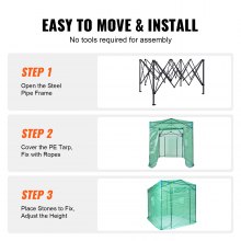 VEVOR Pop Up Greenhouse, 8'x 6'x 7.5' Pop-up Green House, Set Up in Minutes, High Strength PE Cover with Doors & Windows and Powder-Coated Steel Frame, Suitable for Planting and Storage, Green