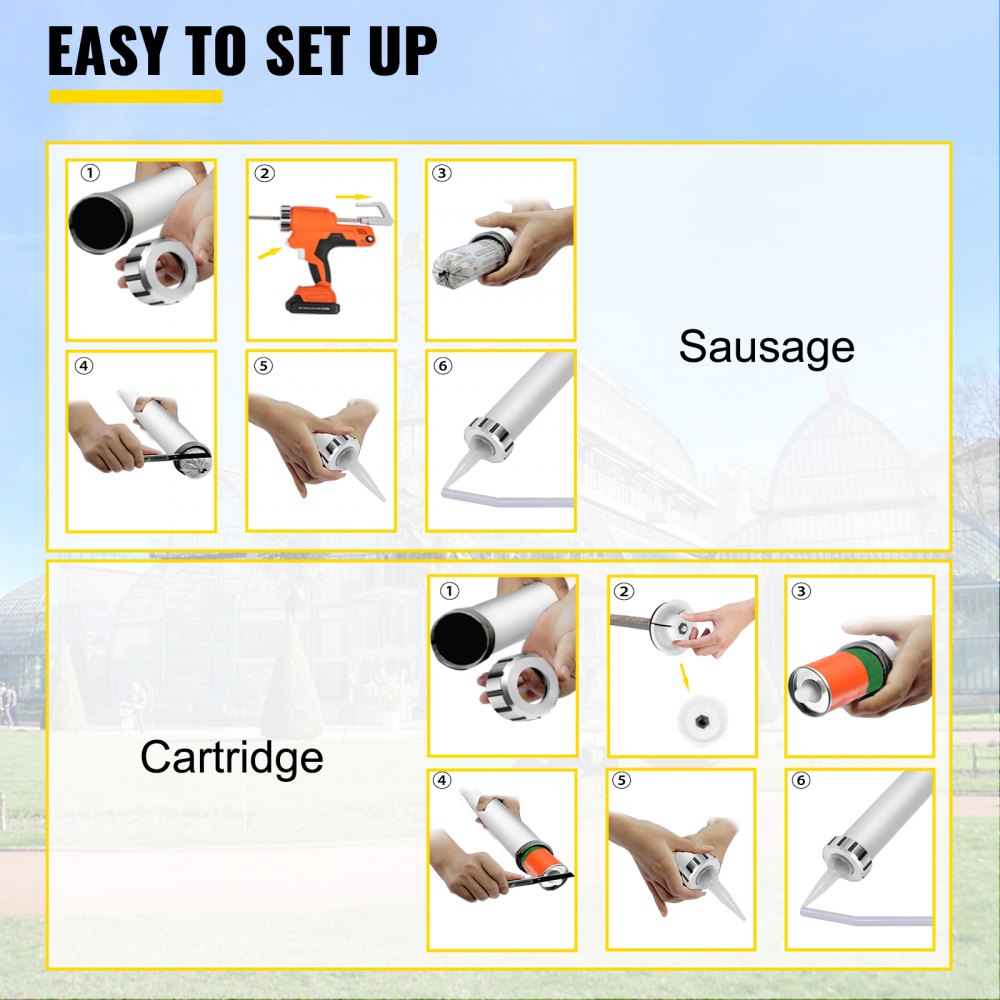 VEVOR Sausage Caulking Gun Silicone Gun 20V Aluminum Caulking Gun 300/600 ML