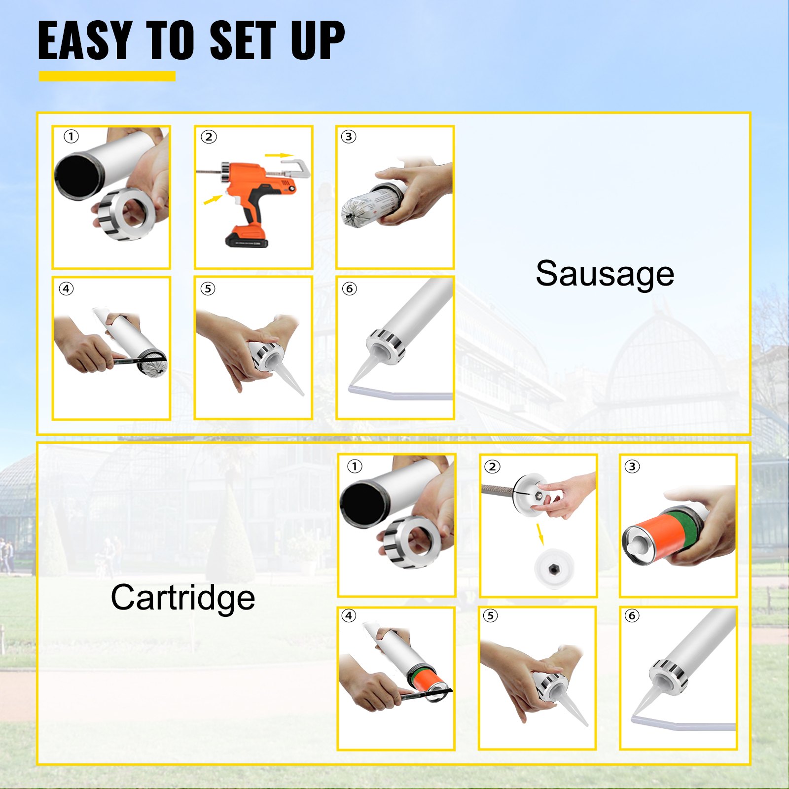 VEVOR Sausage Caulking Gun Silicone Gun 20V Aluminum Caulking Gun 300/600 ML