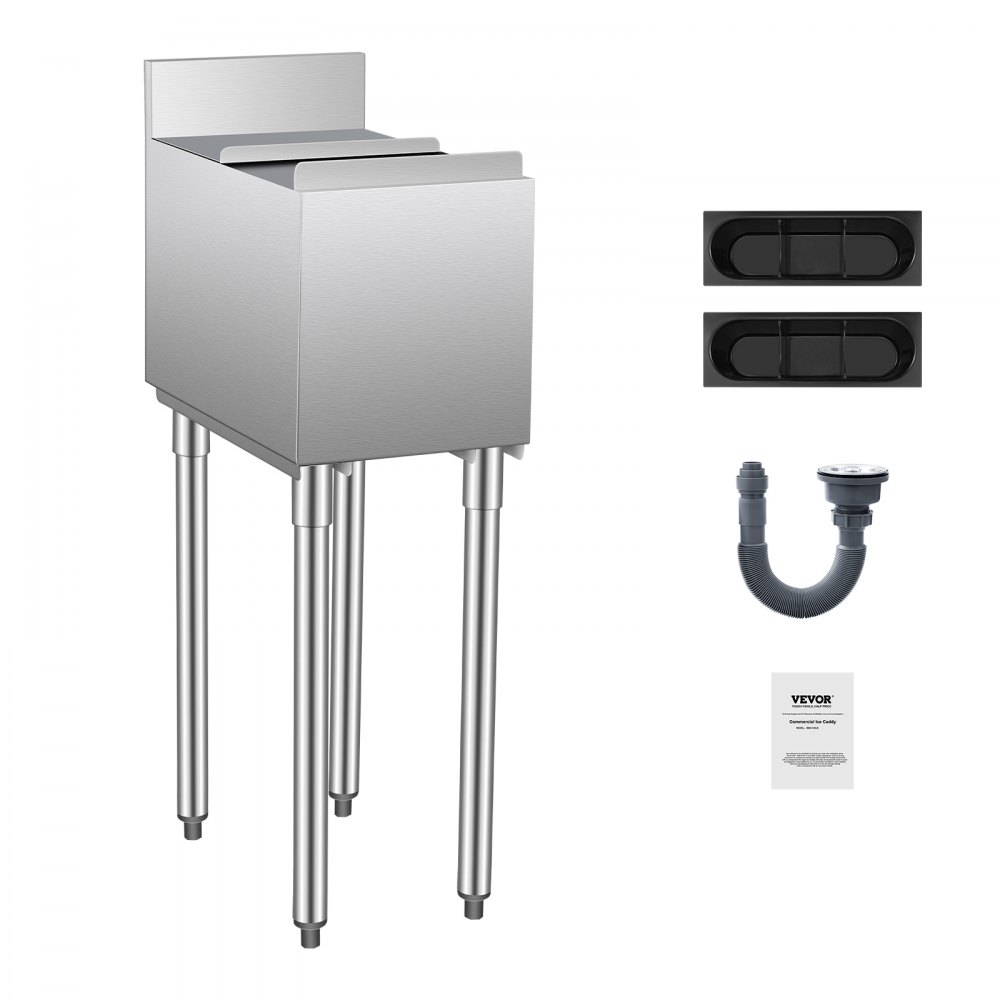 VEVOR Commercial Ice Bin, 28 L Underbar Ice Bin, 12 x 19 x 37 in Stainless Steel Ice Chest with Sliding Lid, Bottle Holders, Adjustable Bullet Feet, Cooler Cart Cocktail Unit for Bar Restaurant Pub