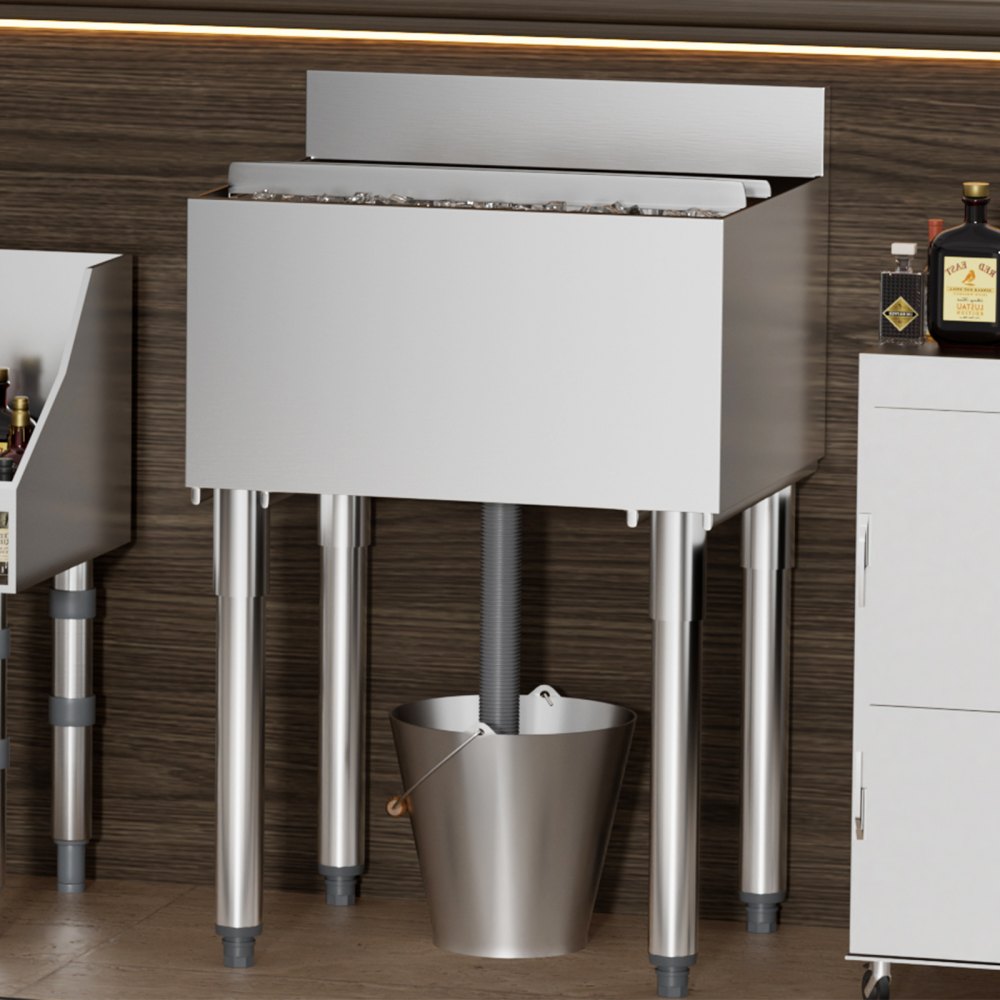 VEVOR Commercial Ice Bin, 61 L Underbar Ice Bin, 24 x 19 x 37 in Stainless Steel Ice Chest with Sliding Lid, Bottle Holders, Adjustable Bullet Feet, Cooler Cart Cocktail Unit for Bar Restaurant Pub