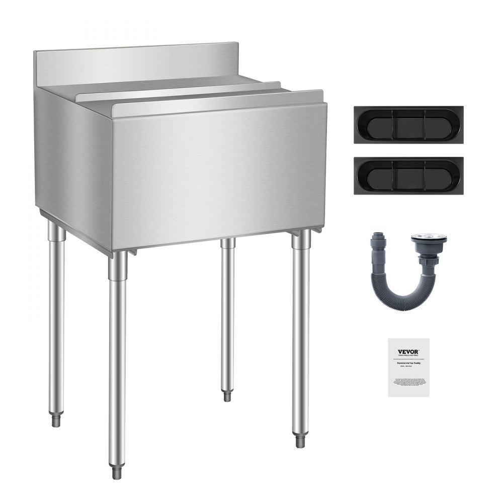 VEVOR Commercial Ice Bin, 61 L Underbar Ice Bin, 24 x 19 x 37 in Stainless Steel Ice Chest with Sliding Lid, Bottle Holders, Adjustable Bullet Feet, Cooler Cart Cocktail Unit for Bar Restaurant Pub