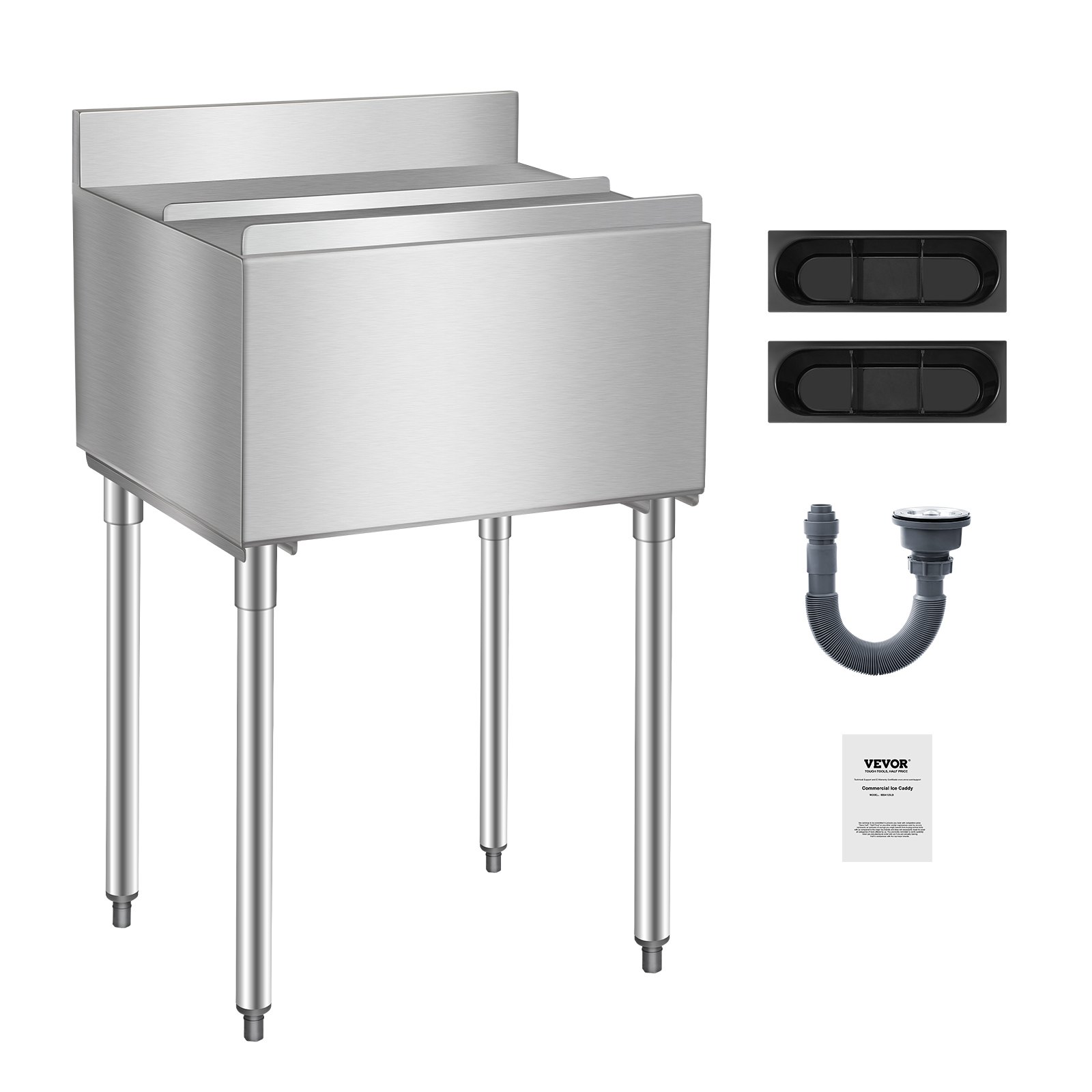 VEVOR Commercial Ice Bin, 61 L Underbar Ice Bin, 24 x 19 x 37 in Stainless Steel Ice Chest with Sliding Lid, Bottle Holders, Adjustable Bullet Feet, Cooler Cart Cocktail Unit for Bar Restaurant Pub