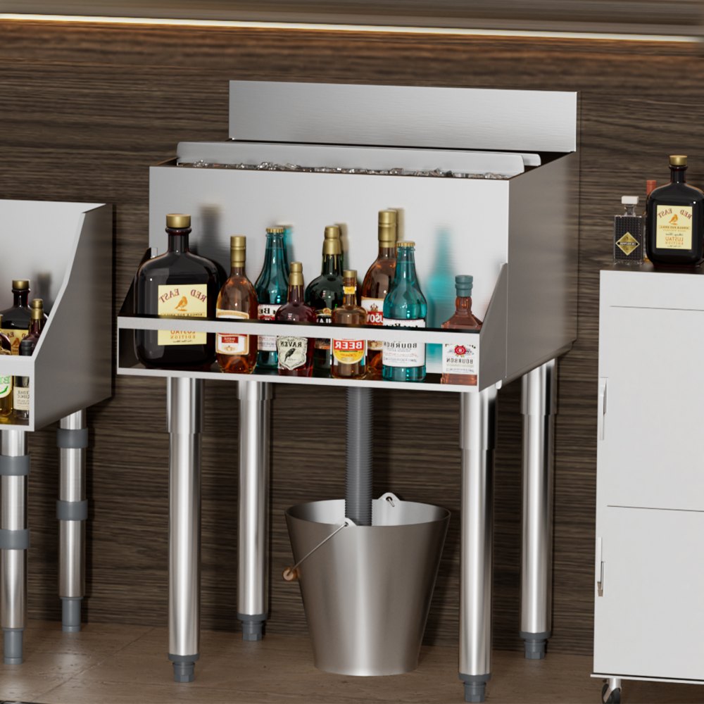 VEVOR Commercial Ice Bin, 61.6 L Underbar Ice Bin, 24 x 24.2 x 37 in Stainless Steel Ice Chest with Sliding Lid, Bottle Holders, and Adjustable Bullet Feet, Cocktail Unit for Bar, Restaurant & Pub