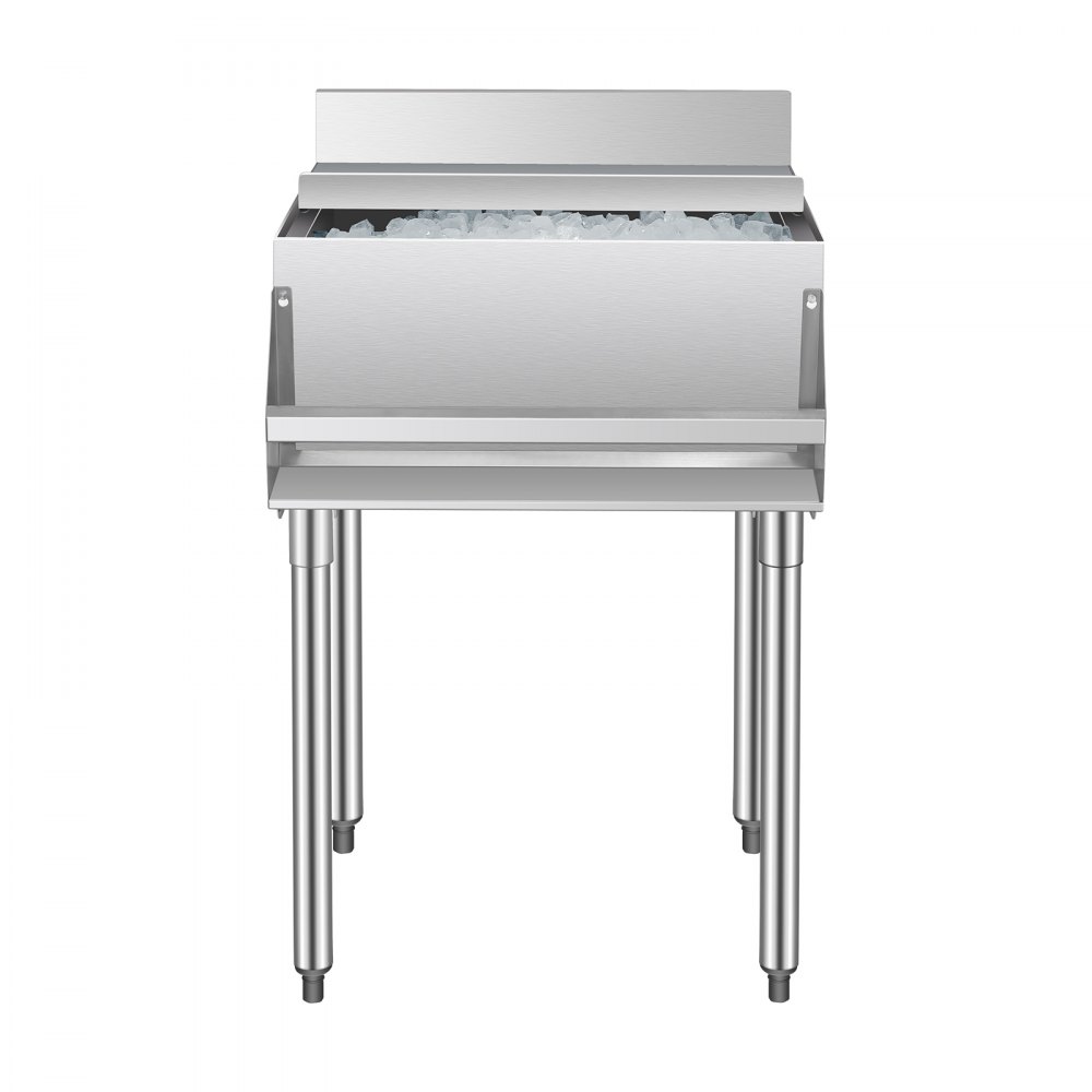 VEVOR Commercial Ice Bin, 61.6 L Underbar Ice Bin, 24 x 24.2 x 37 in Stainless Steel Ice Chest with Sliding Lid, Bottle Holders, and Adjustable Bullet Feet, Cocktail Unit for Bar, Restaurant & Pub