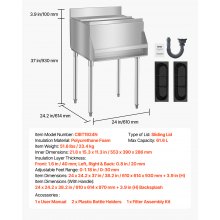 Commercial Ice Bin 61.6 L Underbar Ice Bin with Sliding Lid and Bottle Holders