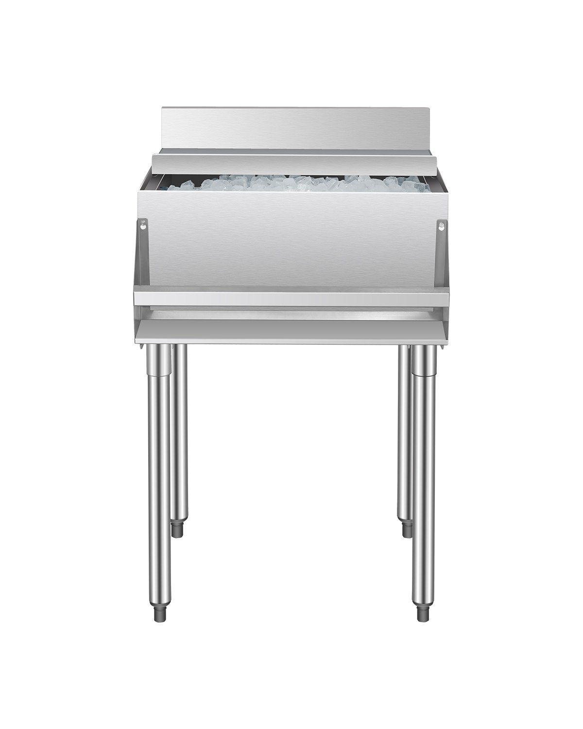 VEVOR Commercial Ice Bin, 61.6 L Underbar Ice Bin, 24 x 24.2 x 37 in Stainless Steel Ice Chest with Sliding Lid, Bottle Holders, and Adjustable Bullet Feet, Cocktail Unit for Bar, Restaurant & Pub