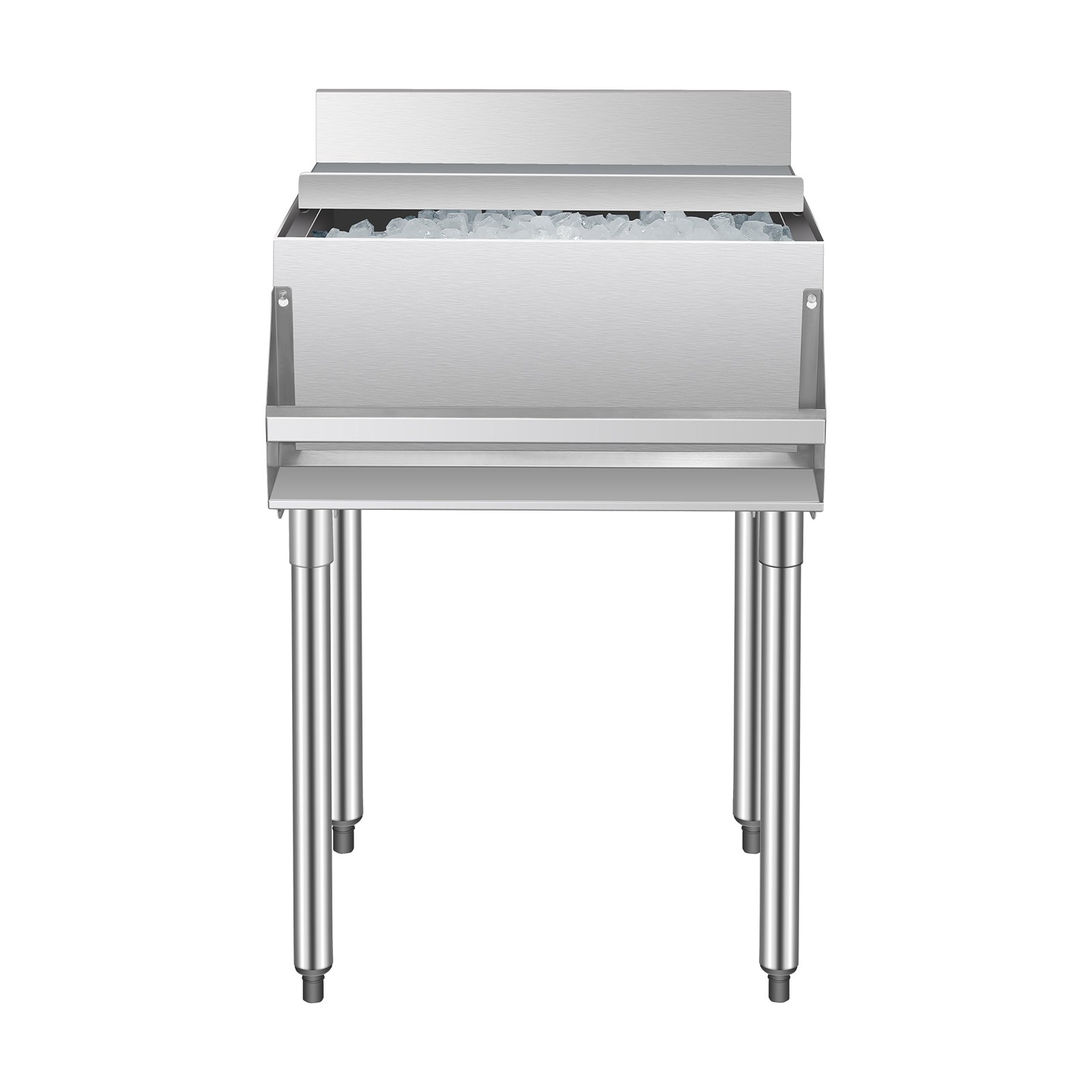 VEVOR Commercial Ice Bin, 61.6 L Underbar Ice Bin, 24 x 24.2 x 37 in Stainless Steel Ice Chest with Sliding Lid, Bottle Holders, and Adjustable Bullet Feet, Cocktail Unit for Bar, Restaurant & Pub